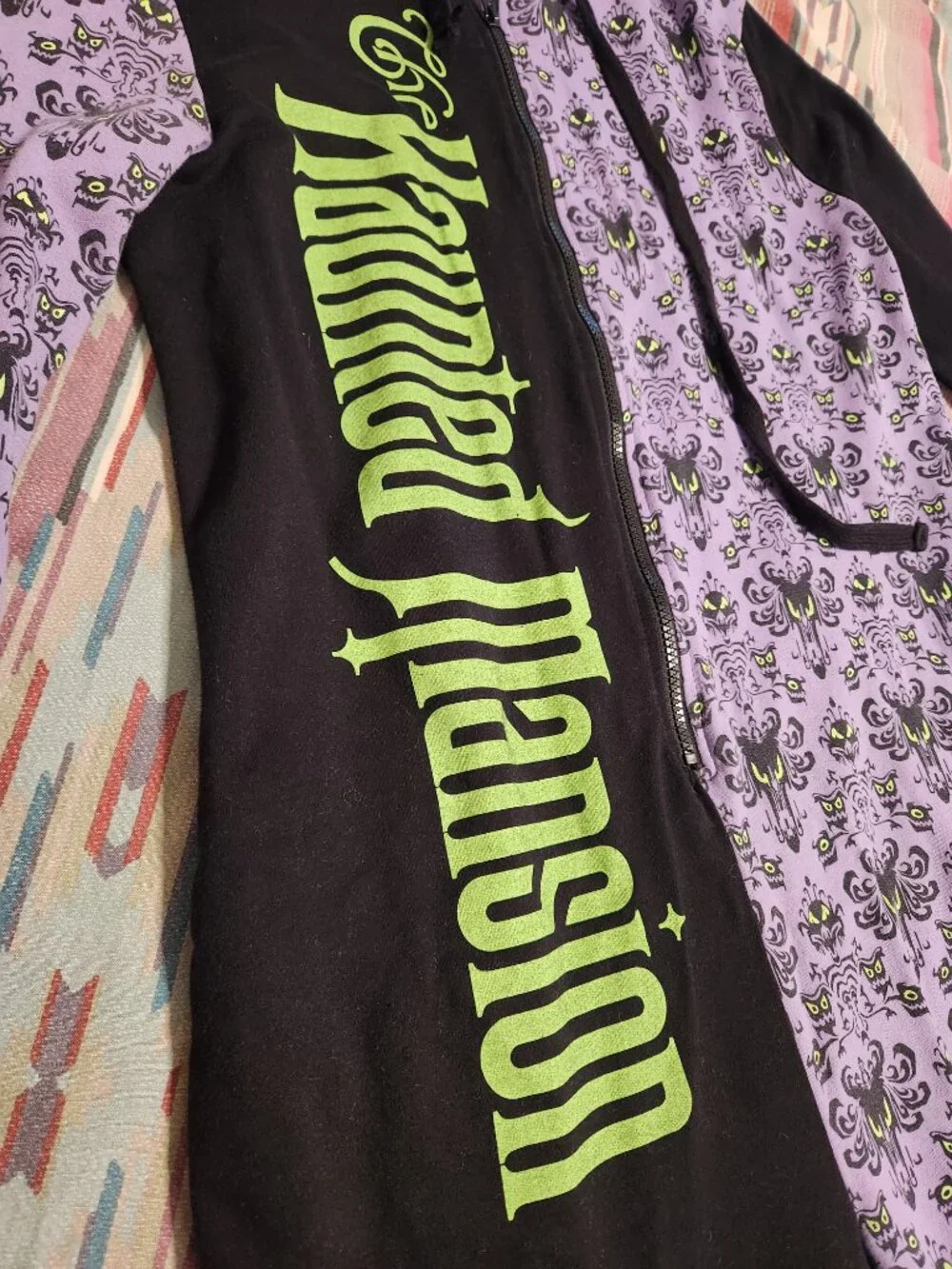 Disney Parks Haunted Mansion Wallpaper One Piece Jumpsuit Zip Pajamas-ADULTLARGE - Picture 6 of 10
